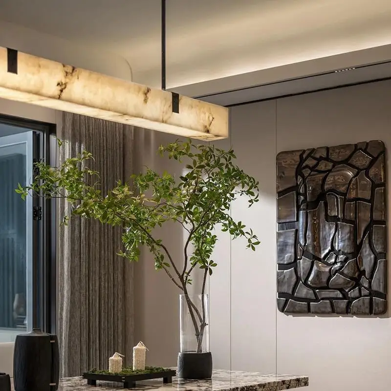 Modern Long Marble Chandelier For Dining Room Kitchen Table Luxury Copper Pendant Lamp Bronze Minimalist Hanging Light
