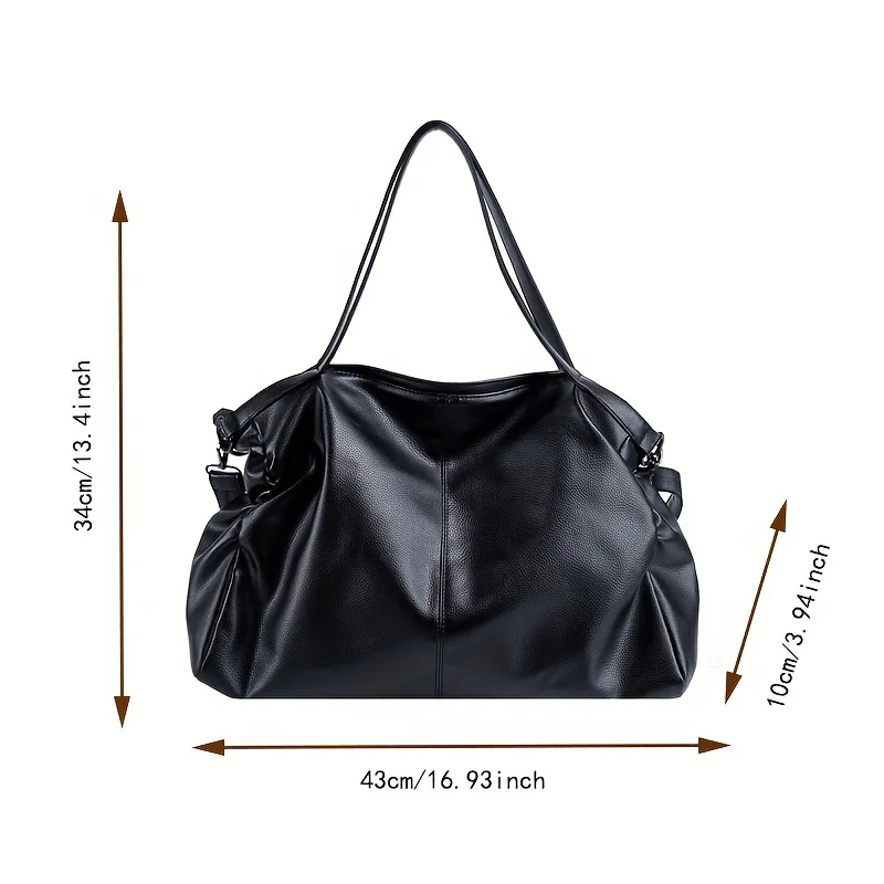 Grand Sac Hobo Noir à Bandoulière en Cuir Souple pour Femme, Sacoche de Qualité Solide, Fourre-tout de Voyage