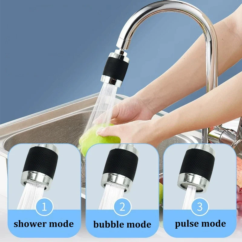 360° Rotating Filter Pressurized Universal Faucet 3 Modes Splash-proof Water-saving Kitchen Supplies