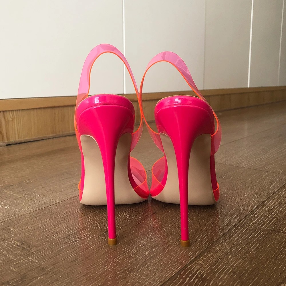 Veowalk مثير لطيف المرأة الوردي الشفاف مدبب تو Slingback خنجر مضخات سيدة الصيف عالية الكعب لأحذية الحفلات والنوادي الليلية #4