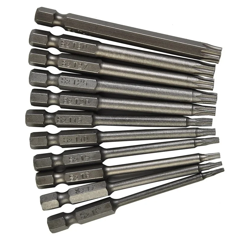 11PCS 1/4 Inch Hex Magnetic Torx Screwdriver Bit T6-T40 75mm Long Screwdriver Set Alloy Steel Torx Security Head Screwdriver Bit