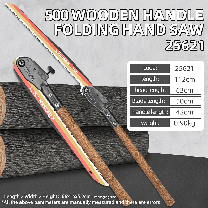 112CM Outdoor Folding Saw - Manganese Steel Pruning Saw for Wood Cutting Extended Hand Saw with Wood Handle