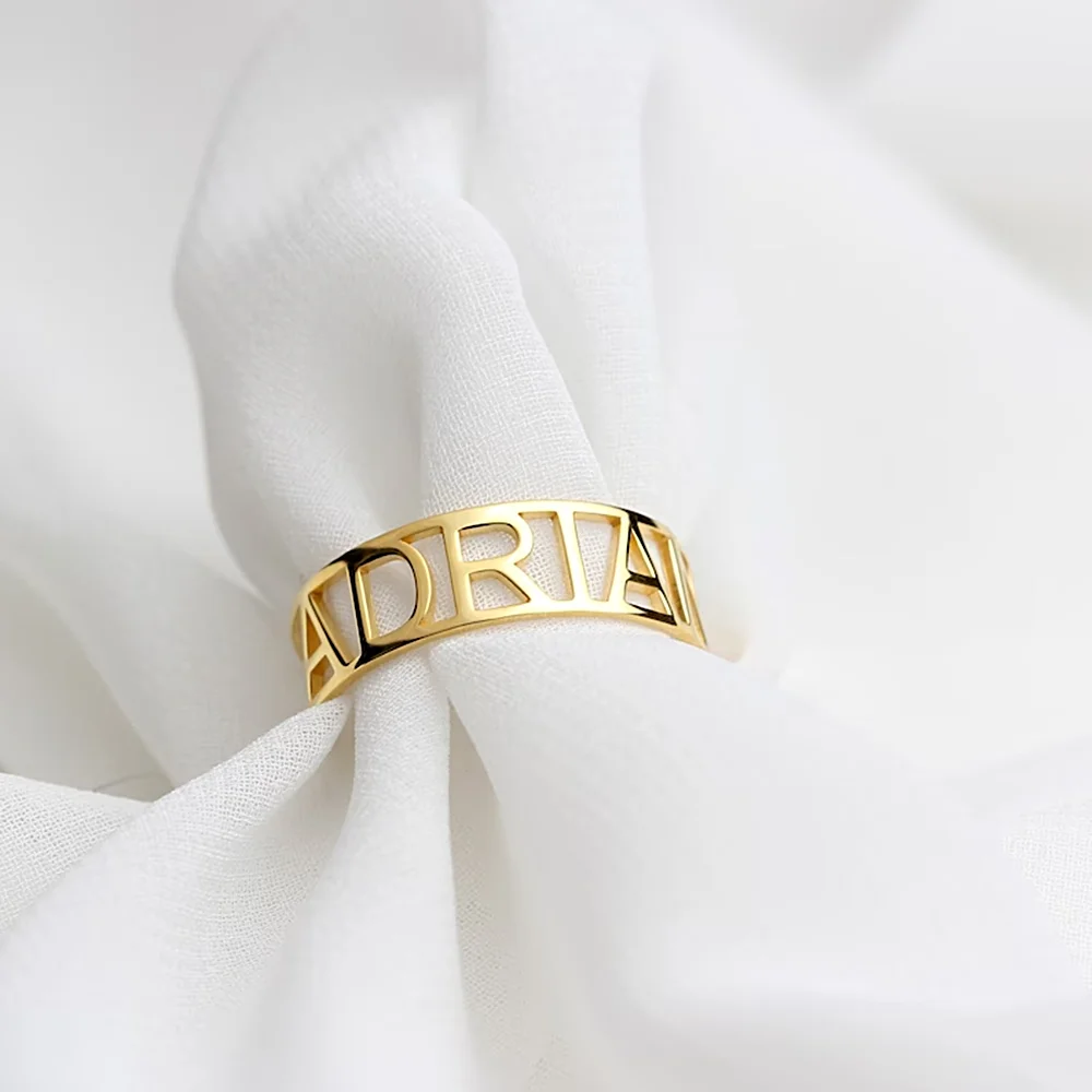 Anillo de grabado personalizado con letras para mujer y hombre, joyería de acero inoxidable para compromiso y boda, regalo