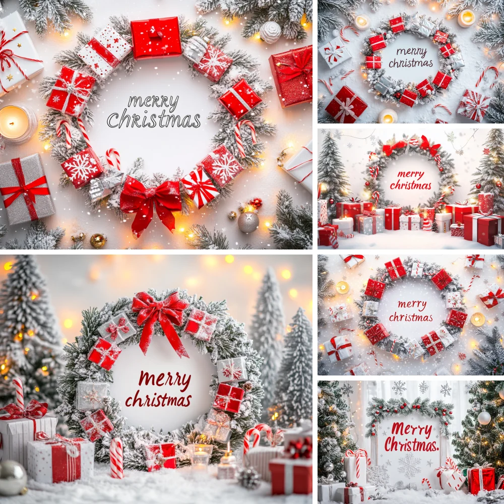 Merry Christmas Backdrop Xmas Tree Snowflake Candy Canes Photography Background Kids Baby Shower Portrait Banner Photo Studio