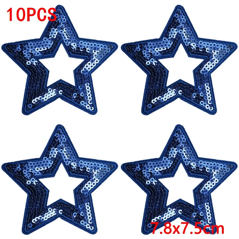 10 Stück Cheerleading-Pailletten-Stern-Aufnäher zum Aufbügeln für Kleidung, Cheer-Schleifen-Herz-Applikationen für Jacken, DIY – Detail 3