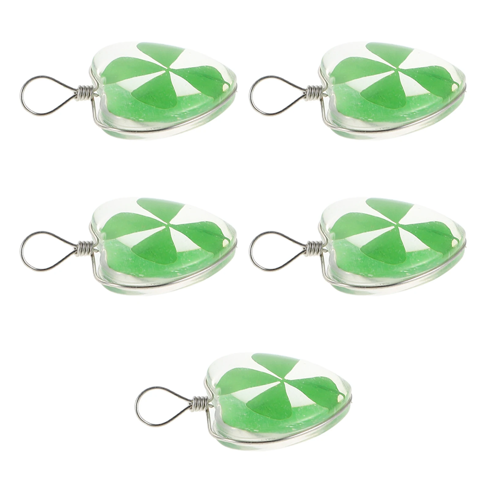 

5 Pcs Glass Shamrock Pendant Lucky Four Leaf Charm Jewelry Making Supplies St Patricks Day Decorative Pendant for Bags Keychains