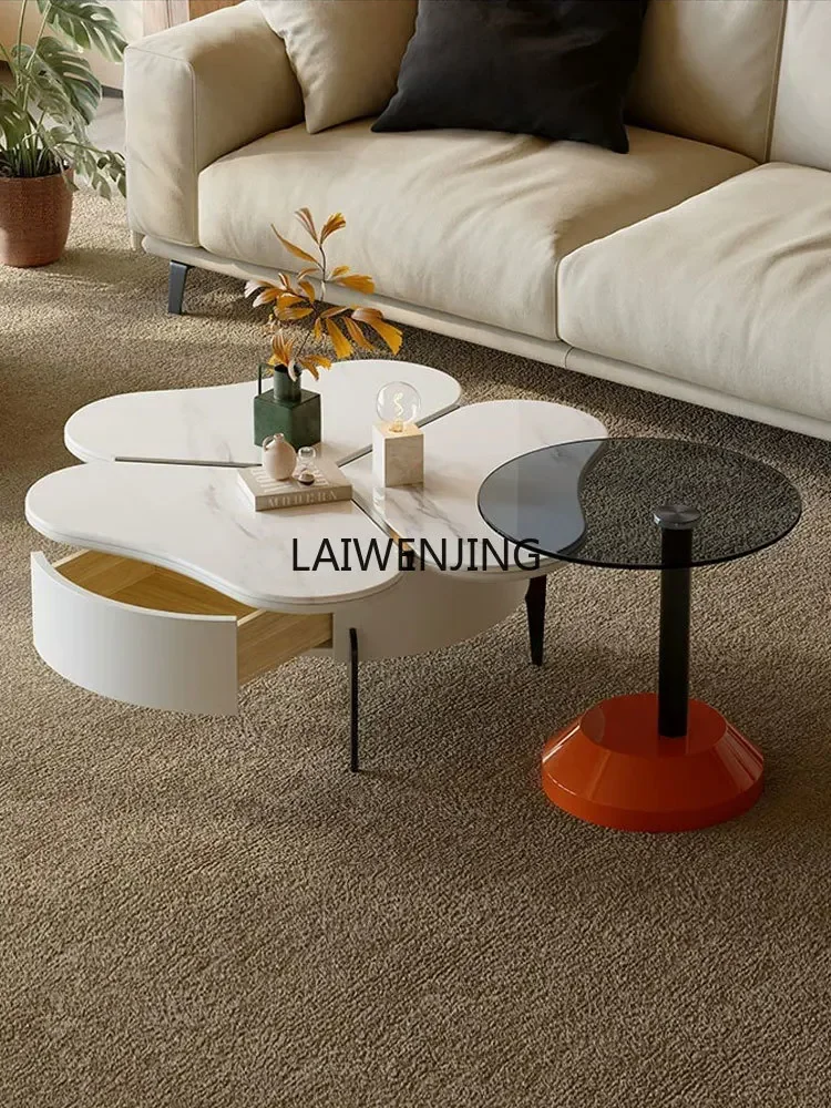 

Living room coffee table light luxury high sense round glass household size coffee table combination