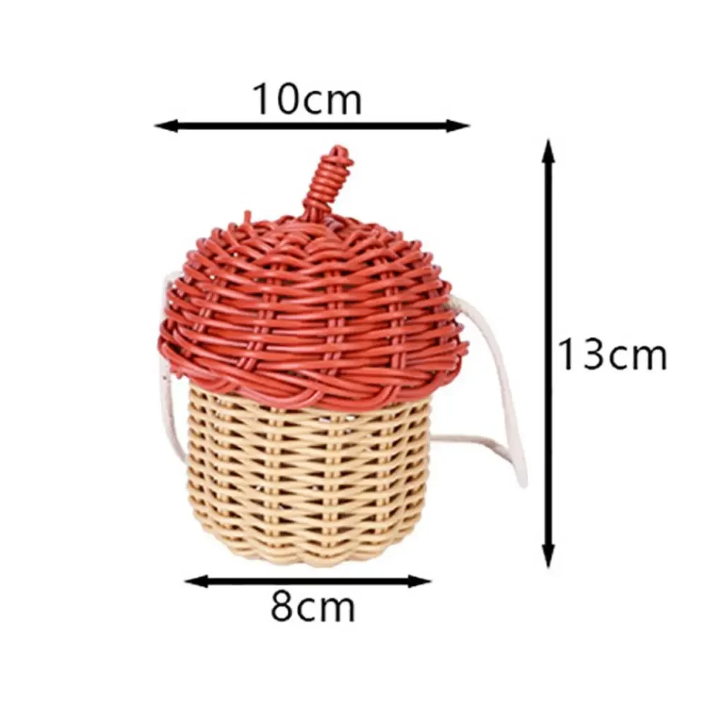 New Acorn-shaped Shoulder Bag Basket Weaving Red Coffee Crossbody Bag Photo Props Plastic Storage Basket Boho view 6