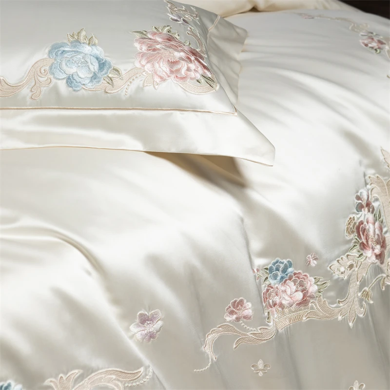 4/7Pcs 화려한 브로케이드 코튼 새틴 자수 세련된 침구 세트 코튼 침대보 이불 커버 Pillowcases 더블 퀸 킹 사이즈
