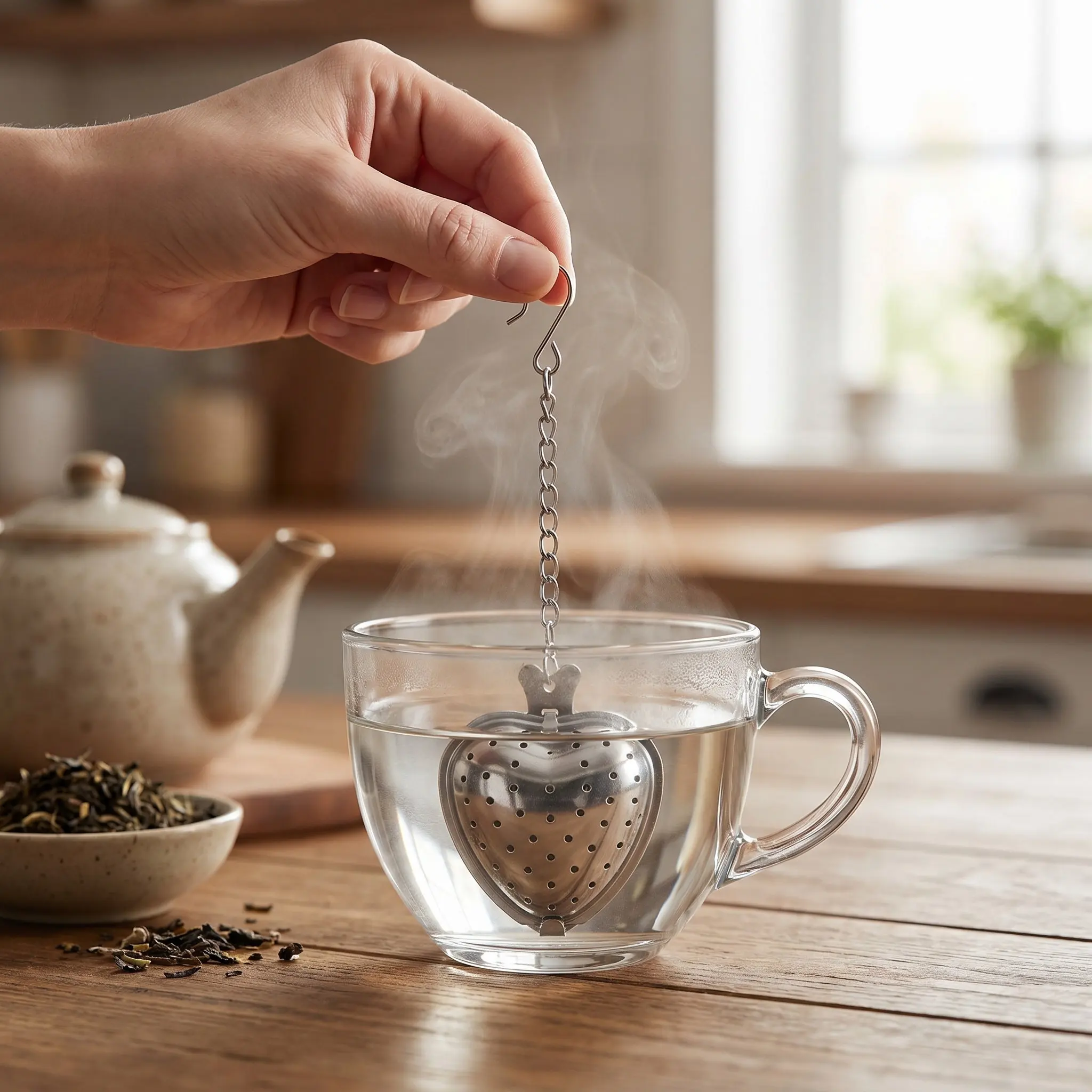 6Pcs High Durability Stainless Steel Tea Strainers Not Easy to Deform Tea Filtering Tool Hanging Chain Design Healthy Eco