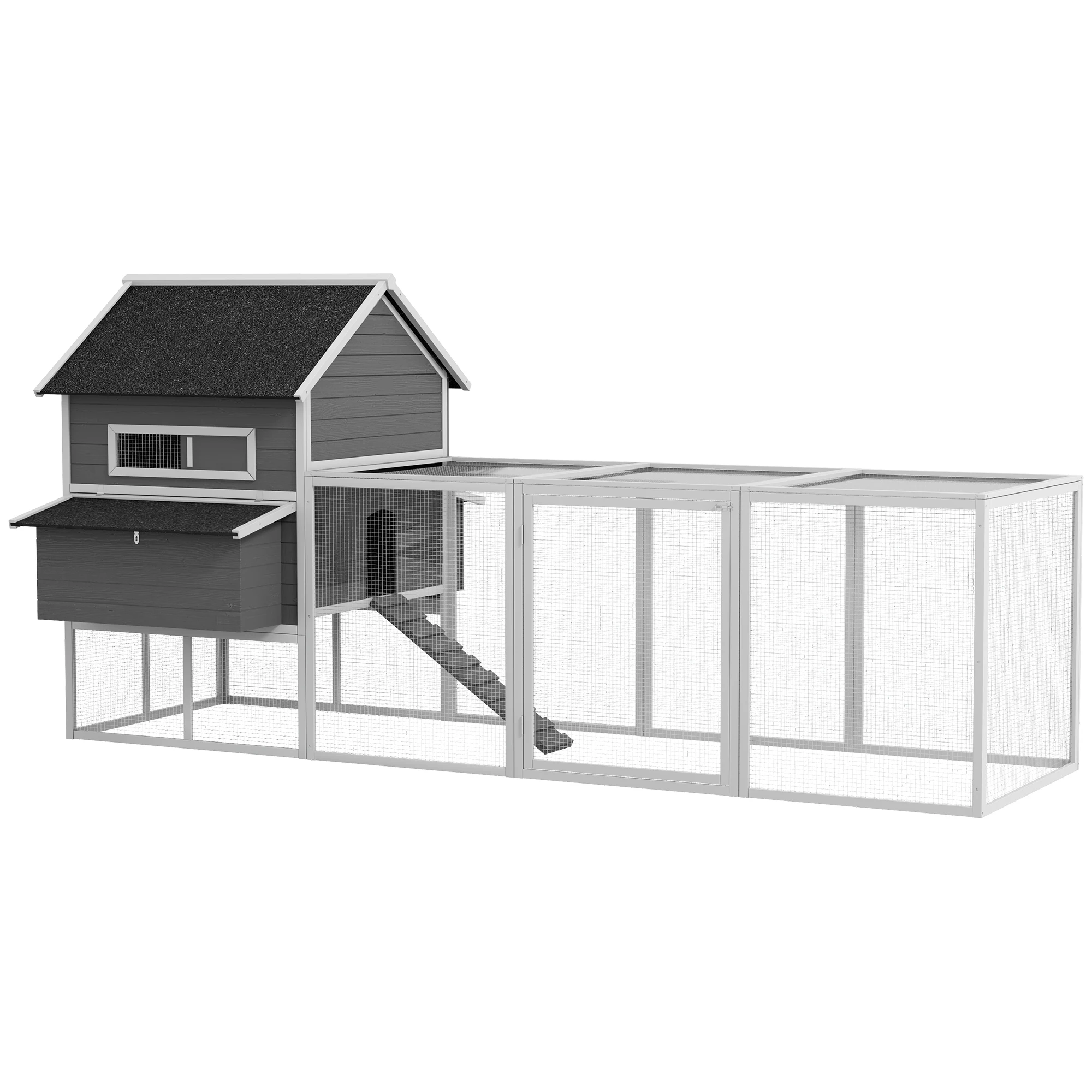 PawHut Gallinero para Exterior con 2 Nidos Techo Asfáltico 347x160x150 cm Gris