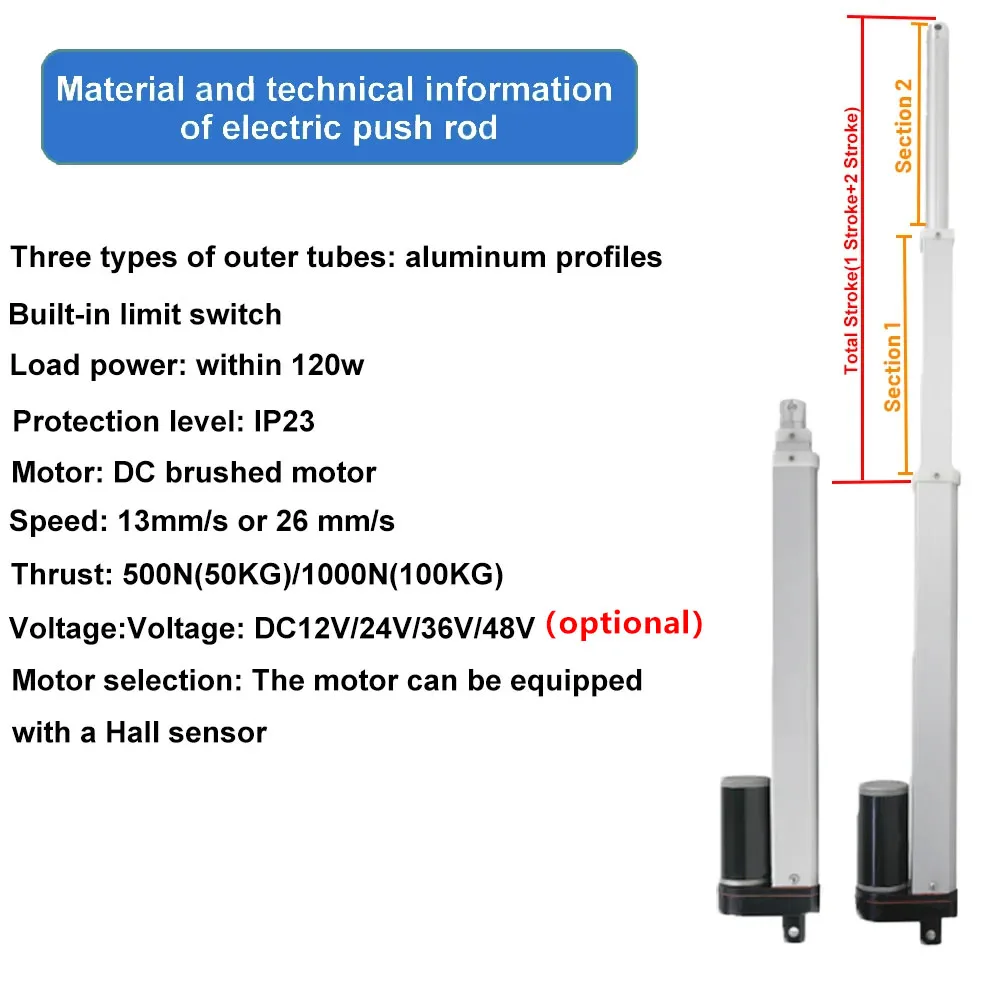 Multi-section Electric Linear Actuator DC12V 3 section Telescopic Rod Lifter High-thrust Reciprocating Electric Push Rod