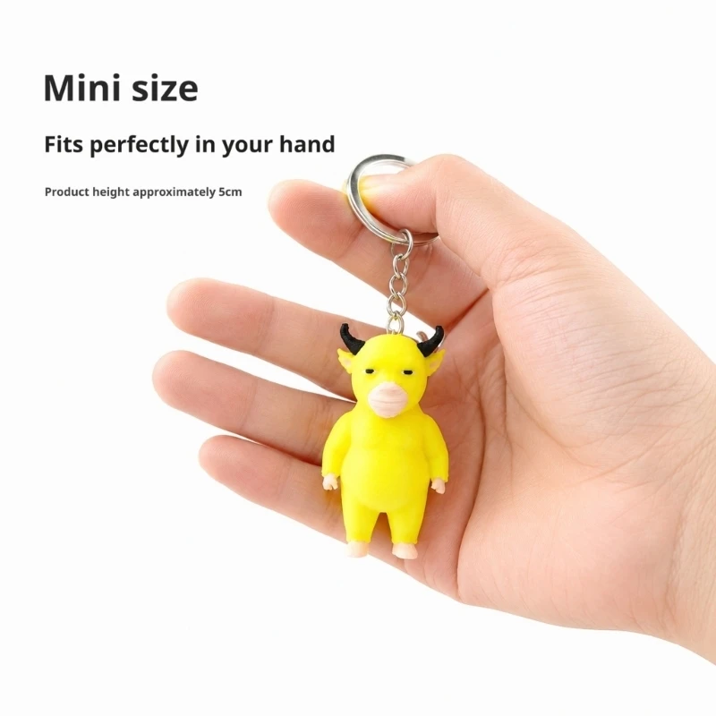 PLA Cow Keychain with an Abstract Character Figurine and Split Ring for Bag Hardware, Sets, and Desktop Display E0BF