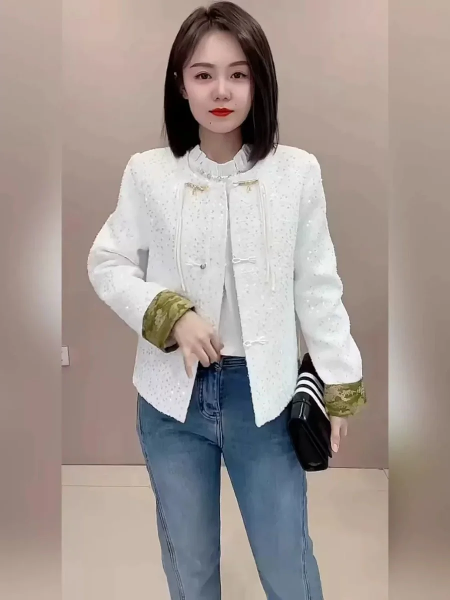 

Женская куртка Ele Chinese Sle ort Outerwear с пайетками на рукавах и пуговицами, весна 2026, модная, класса люкс