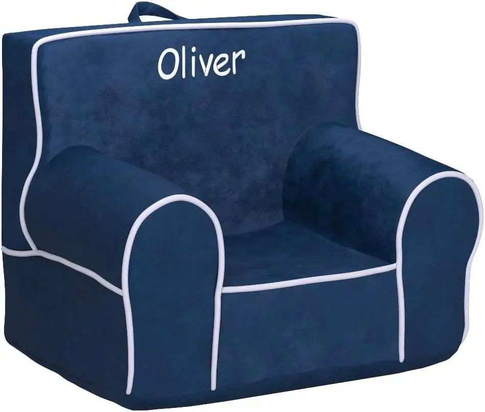 Personalized Creative Wonders Toddler Chair - Ages 1.5 to 4 Years Old (Blue with White Piping)