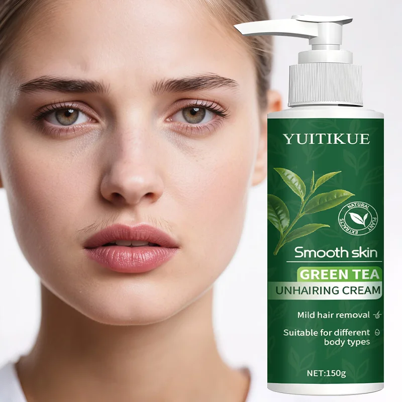 YUITIKUE Green Tea Hair Removal Cream 150g, Mild & Gentle Unhairing Cream for Smooth Skin on All Body Types