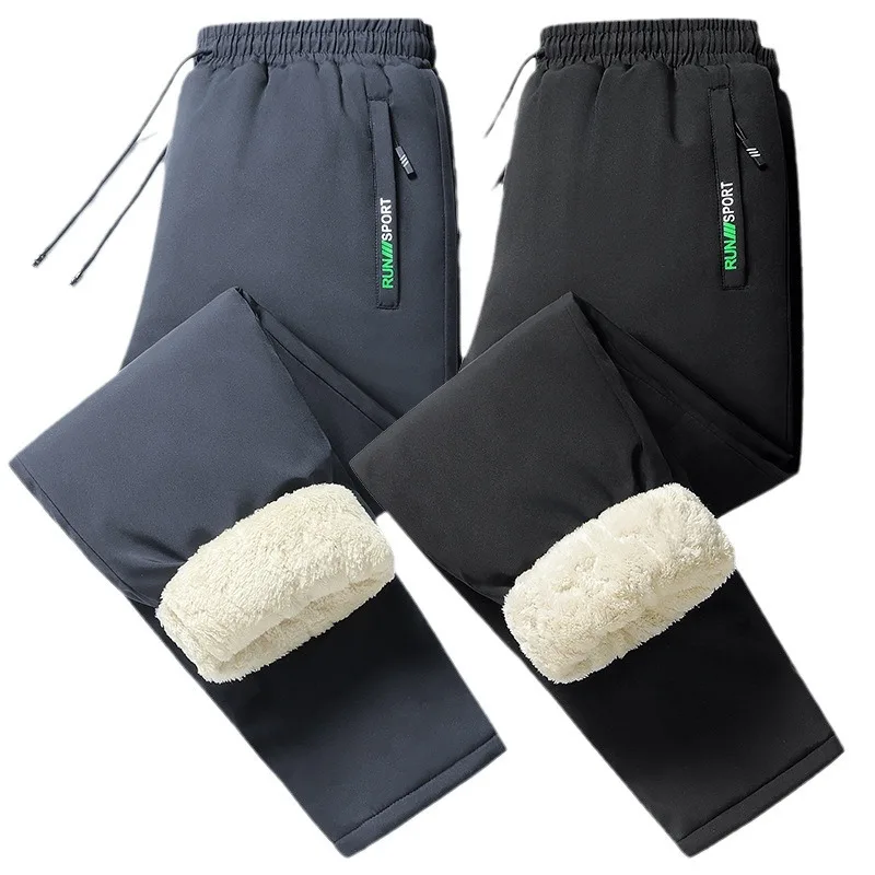 

Men's Warm Pants M-8XL Large Size Winter Thickened Warm Casual Pants Windproof Oversize Solid Color Lamb Fleece Cotton Pants