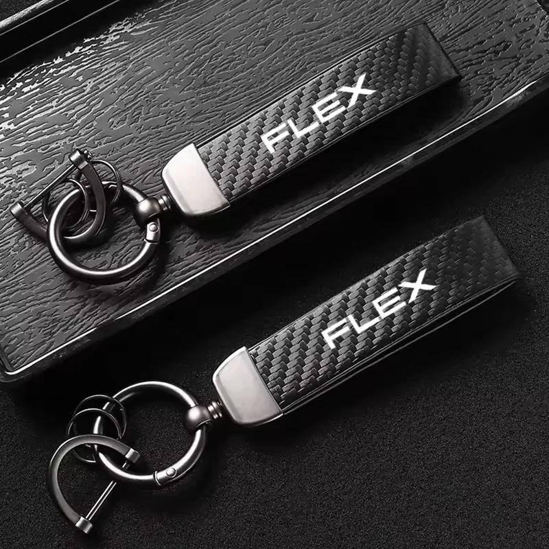 Carbon fiber Leather Car Keyring Exquisite Anti-lost Car Keychain for Ford flex Auto Accessories