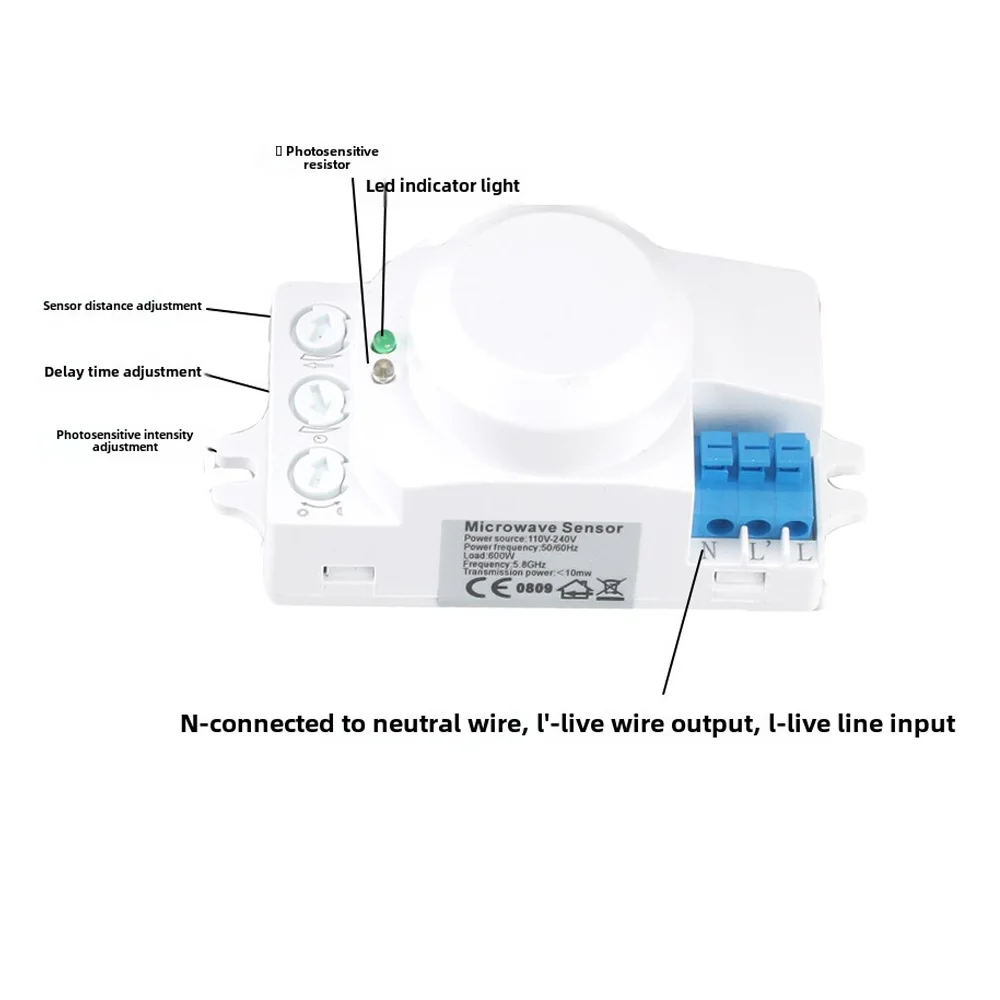 مستشعر رادار الميكروويف LED صغير 5.8 جيجا هرتز AC100V-240V حركة جسم الإنسان التحكم الذكي الموفر للطاقة 300 وات ضوء السقف #3