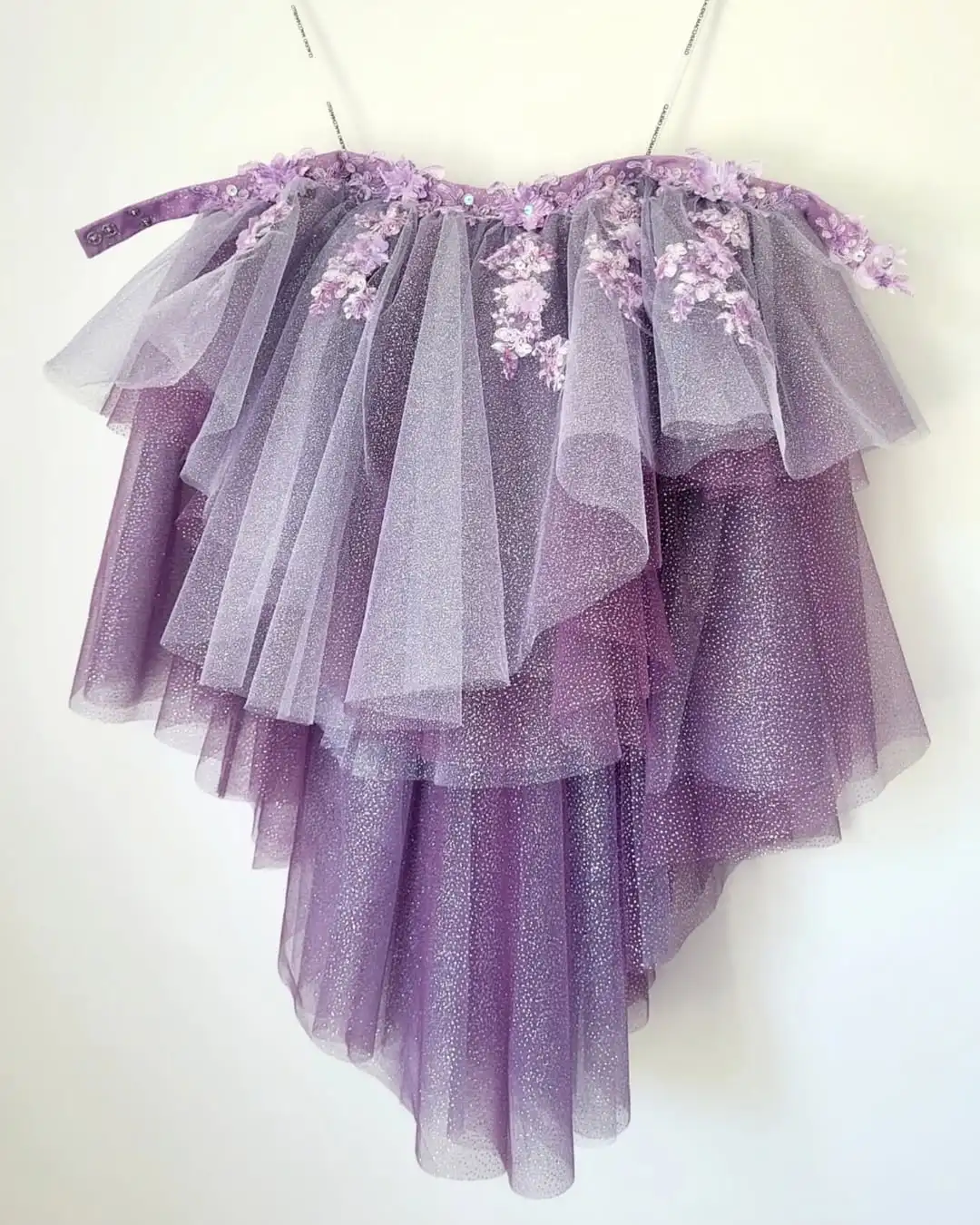 Gonne tutù a strati con applicazioni di pizzo fiore viola lucido 2025 Minigonna casual in tulle con volant da donna Gonna oversize staccabile personalizzata