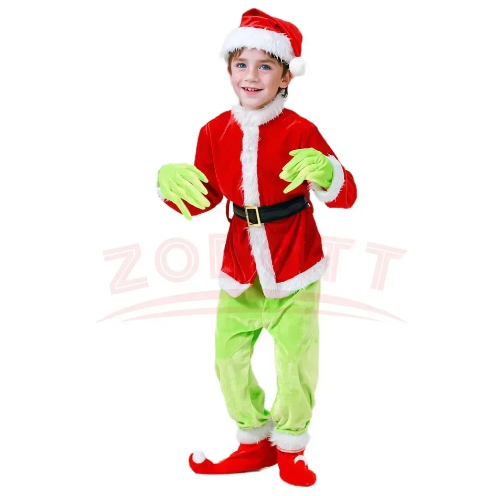 Halloween Explosive Green Hairy Monster Grinch Children Costume Santa Claus With Pantsuits Play Clothing Wholesale