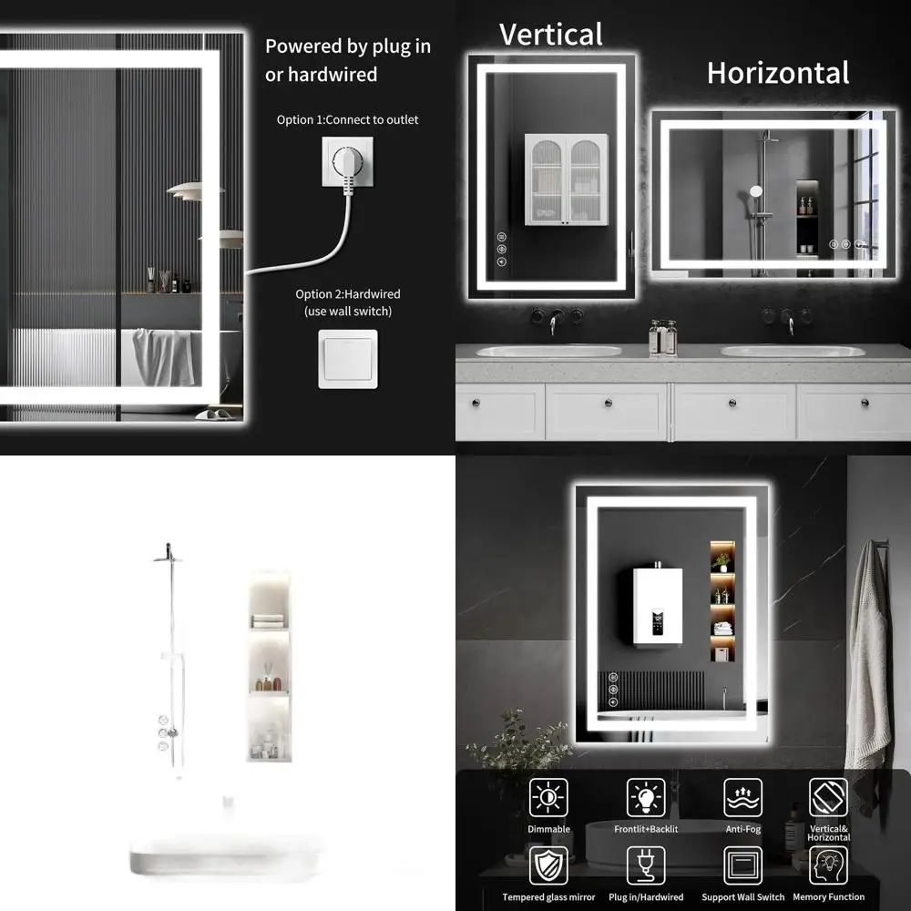 

26x38 LED-Illuminated Bathroom Mirror with 3 Color Options, Anti-Fog, and Dimmable Brightness for Vanity, Bath, Entryway, and Li