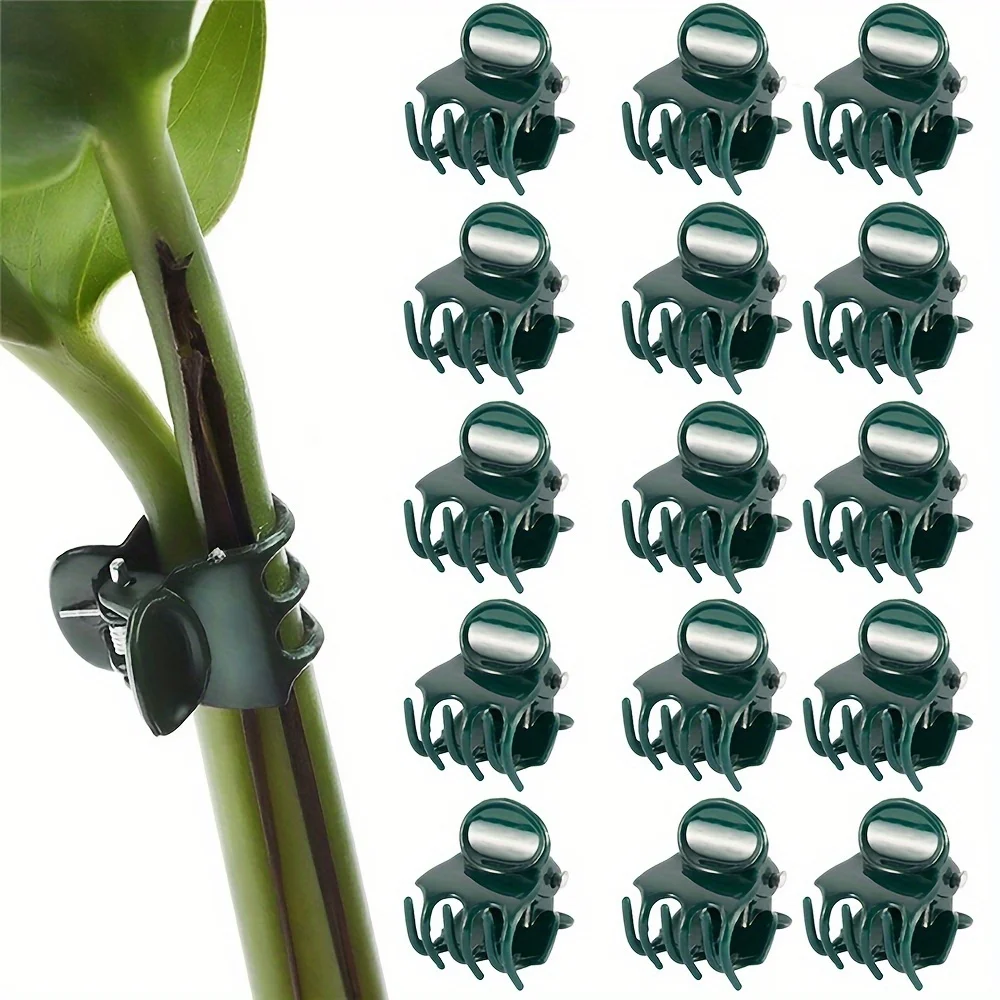100Pcs Plastic Garden Clip, Dark Green Vine Support Bundle, Plant Clips, Phalaenopsis Graft Orchid Stem Clip, Gardening Tool