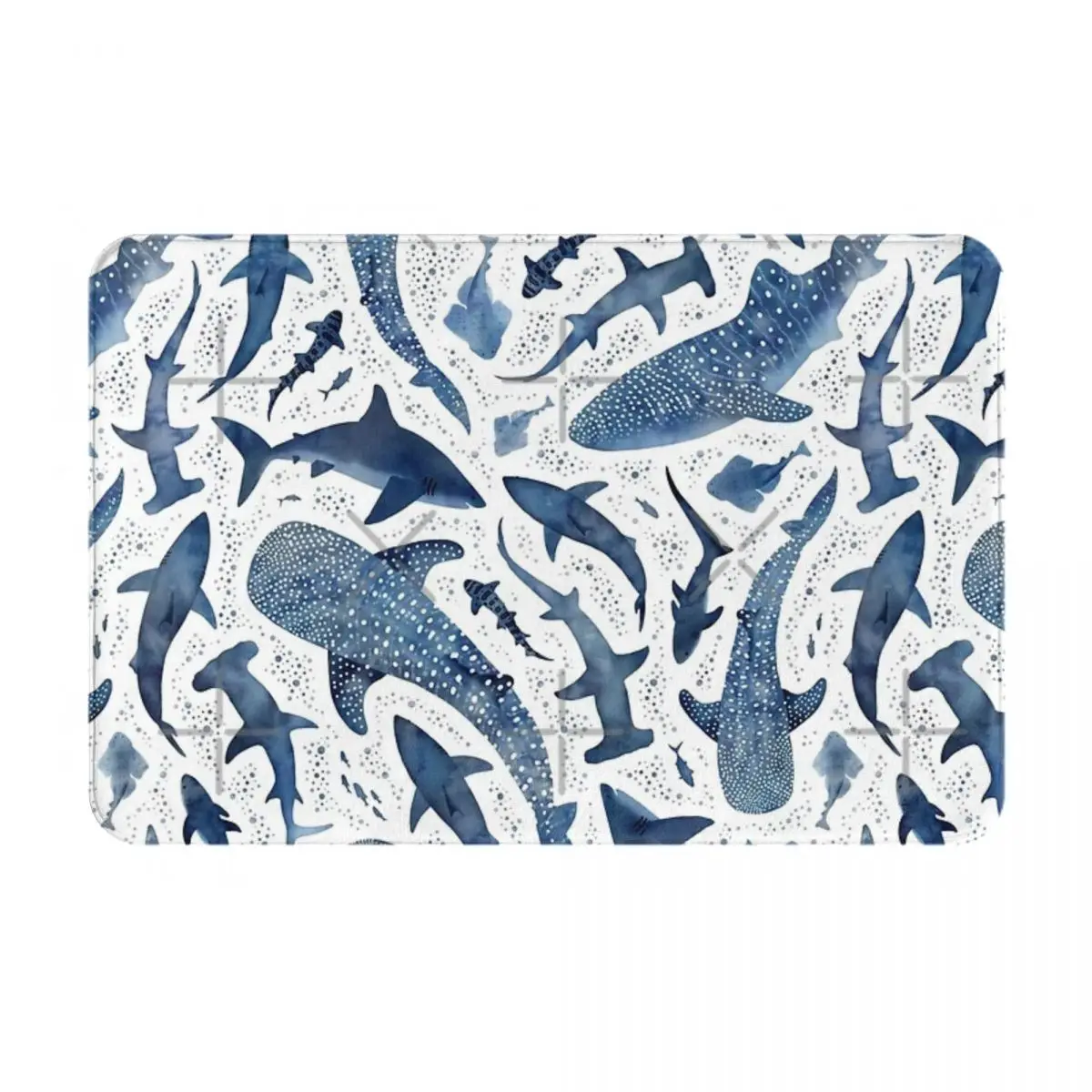 Monochrome Blue Watercolour Facecloth Non-Slip Floor Mat FireplaceThick And Comfortable, Durable Foot Mats