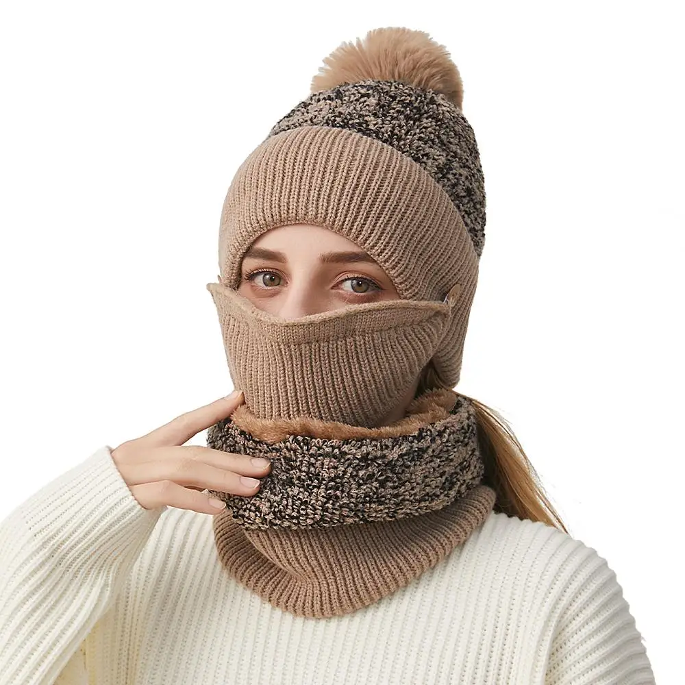 Ensemble bonnet et pompon 3 en 1, chapeau de ski doublé, masque GaClaand, chapeau à capuche souple, chaud, sourire, plein air, hiver