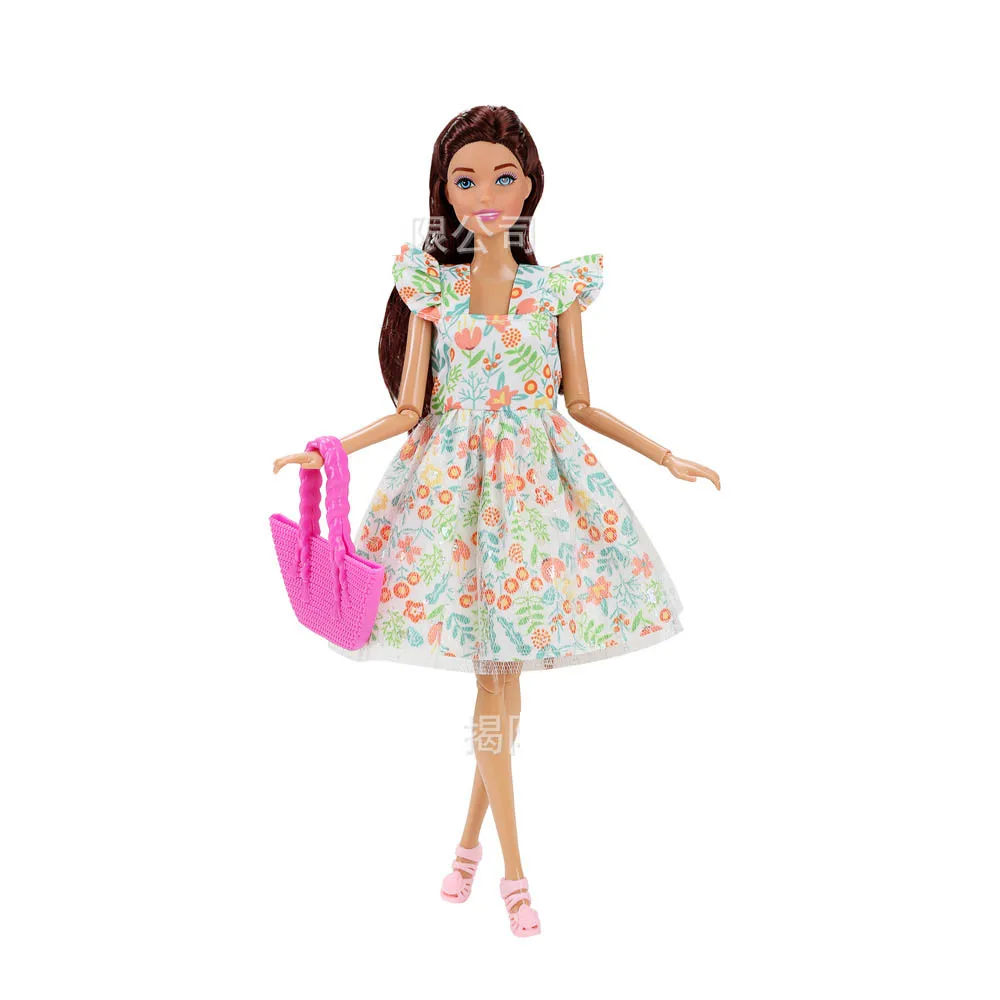 30cm moda fr menina princesa babi boneca verão casual bonito vestido floral + moda bolsa conjunto 1/6 bjd boneca jogar casa vestir-se brinquedo