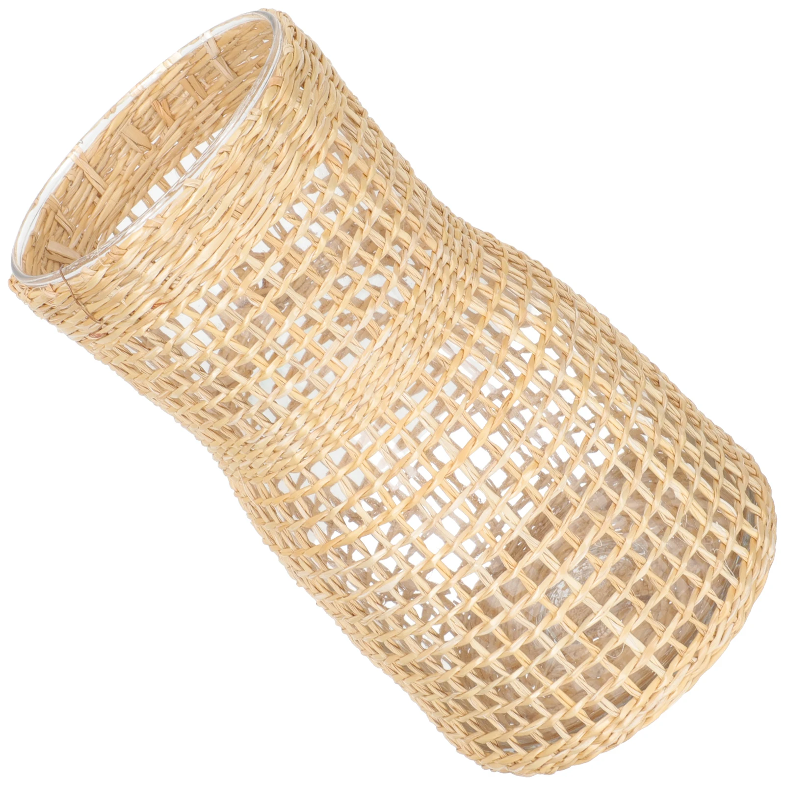 

Rattan Glass Vase Sturdy Material Long Service Life Simple Design Decorative Bottle Hydroponic Flower Vase Home Crafts Desktop
