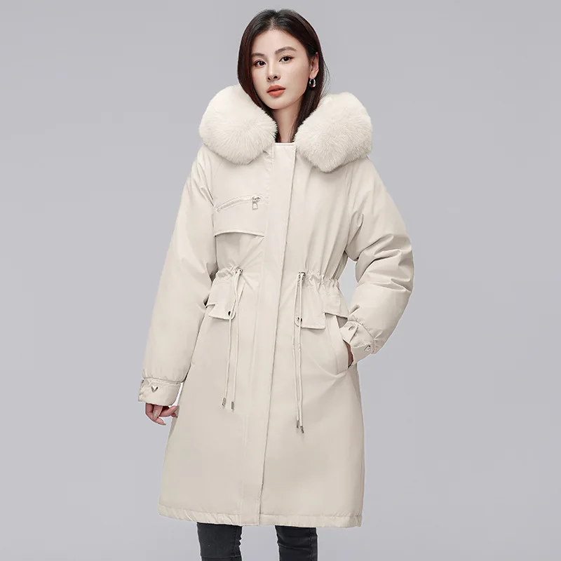 Overcoming Women's Thickened Medium To Long Detachable Winter Cotton Jacket, Women's Cotton Coat, 2024 Large Haired Collar Coat