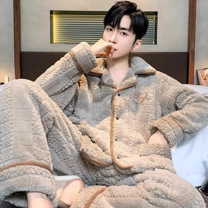 

Men's Clothing Pajamas Men Winter Clothing Autumn Youth Casual Wear Bath Clothes Flannel New Style Fashion Y2K 2Pcs/set Homewear