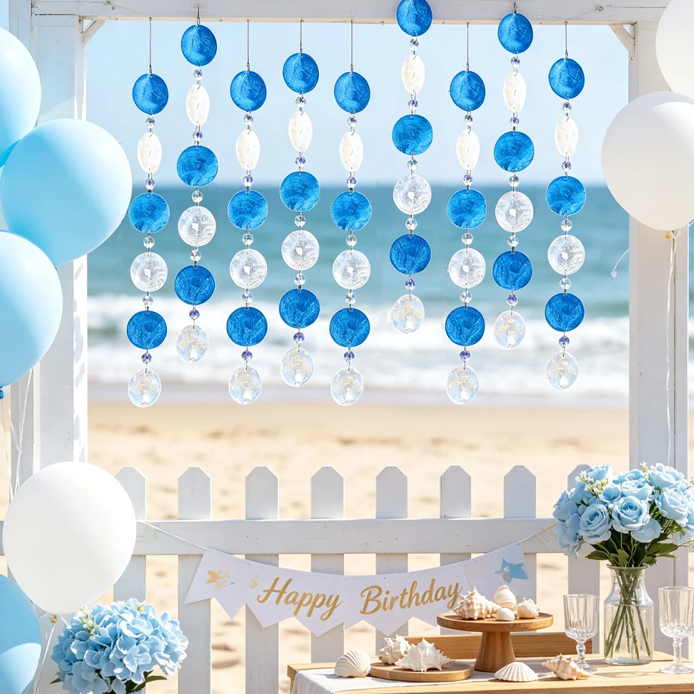 Blue White Capiz Shell Hanging Curtain Strand 41cm Iridescent Disc Beaded Garland Window Door Decor Suncatcher Boho Wedding