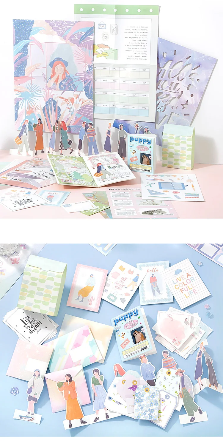 Journal GO 64-teiliges Inspirations-Scrapbook-Dekorationsmaterial-Set mit Materialpapier, Aufklebern, Briefkarten, DIY-Collage-Journal – Detail 7