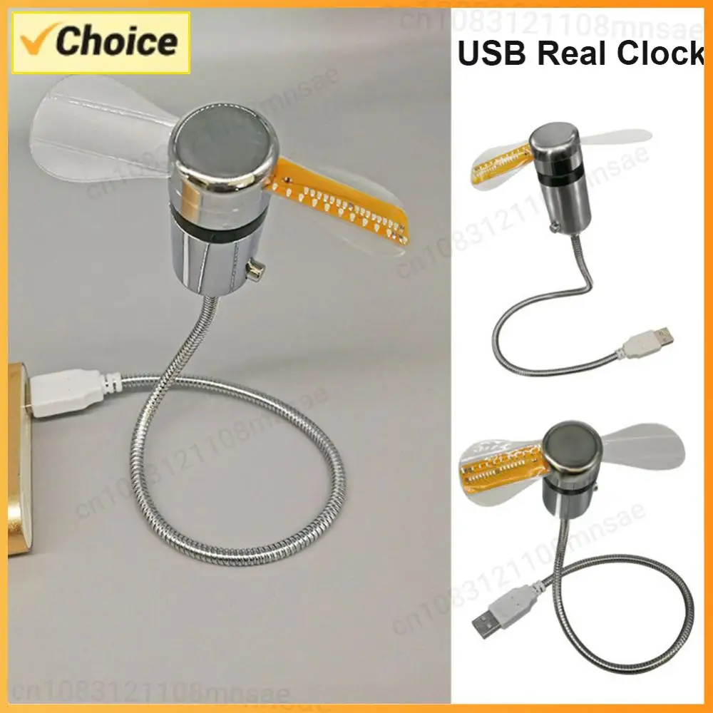 Clock Fans Time Temperature Display Small Night Light USB Powered LED Clock Fan Mini Cooling Flashing Fan for Laptop PC Notebook