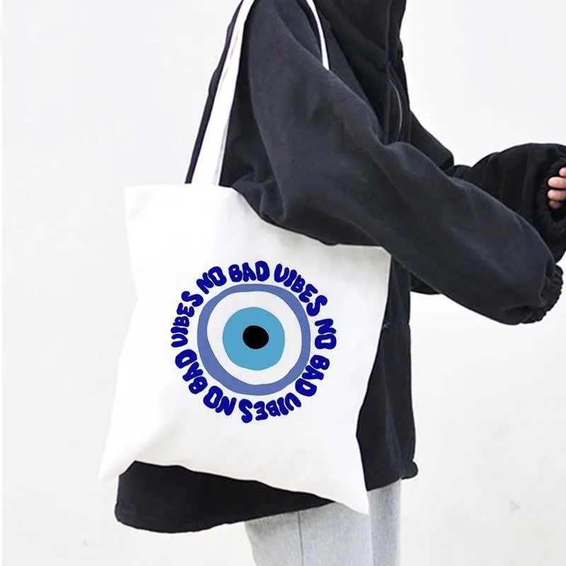 

Blue Evil Eye Women Tote Canvas Handbag Eco-friendly Large-capacity Work Study Travel Tote Shoulder Bag Yoga Shopping Daily Use