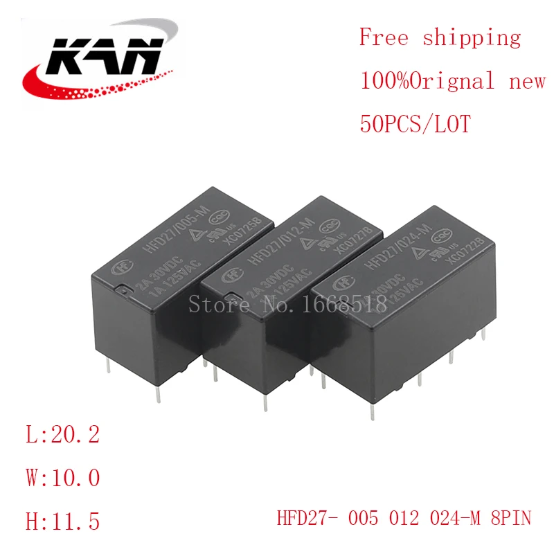 

Free shipping 50pcs relay HFD27-005-M HFD27-012-M HFD27-024-M 5VDC 12VDC 24VDC 2A 30VDC 8PIN Original New