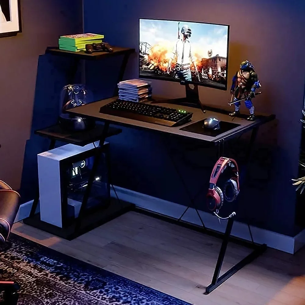 51'' Gaming Desk with 3-Tier Open Shelf Come with Headset Hook in Black study desk