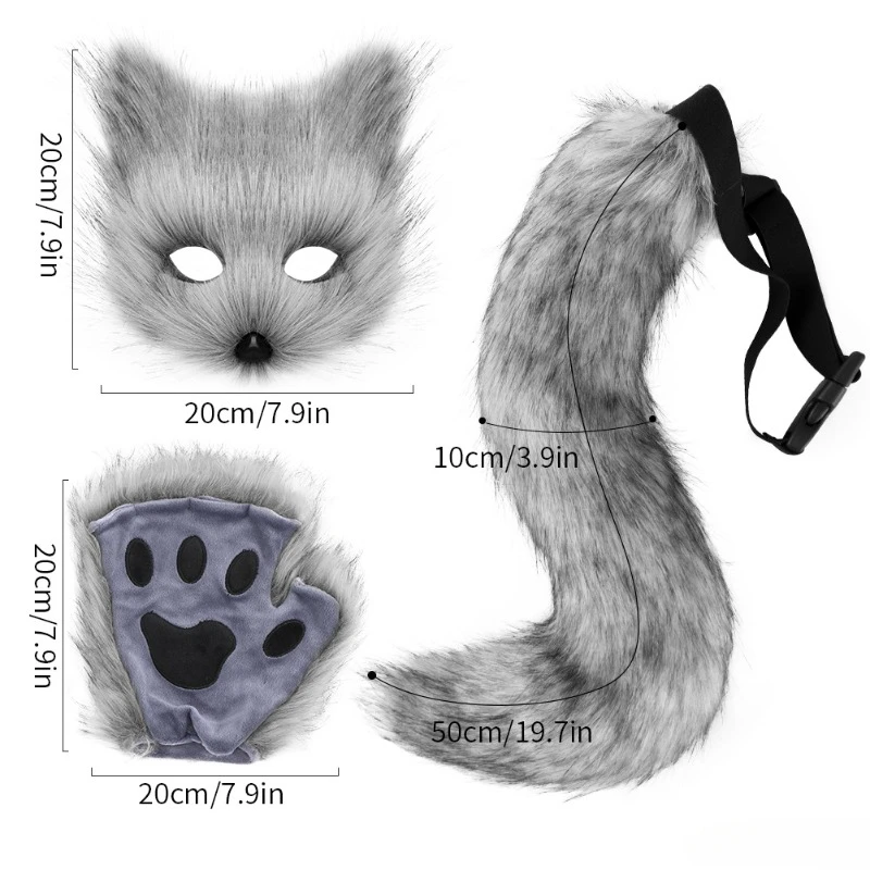 

Halloween Carnival Party Dress Up Animal Tail Fox Mask Gloves Charming Foxes Tail Christmas Cosplay Accessories