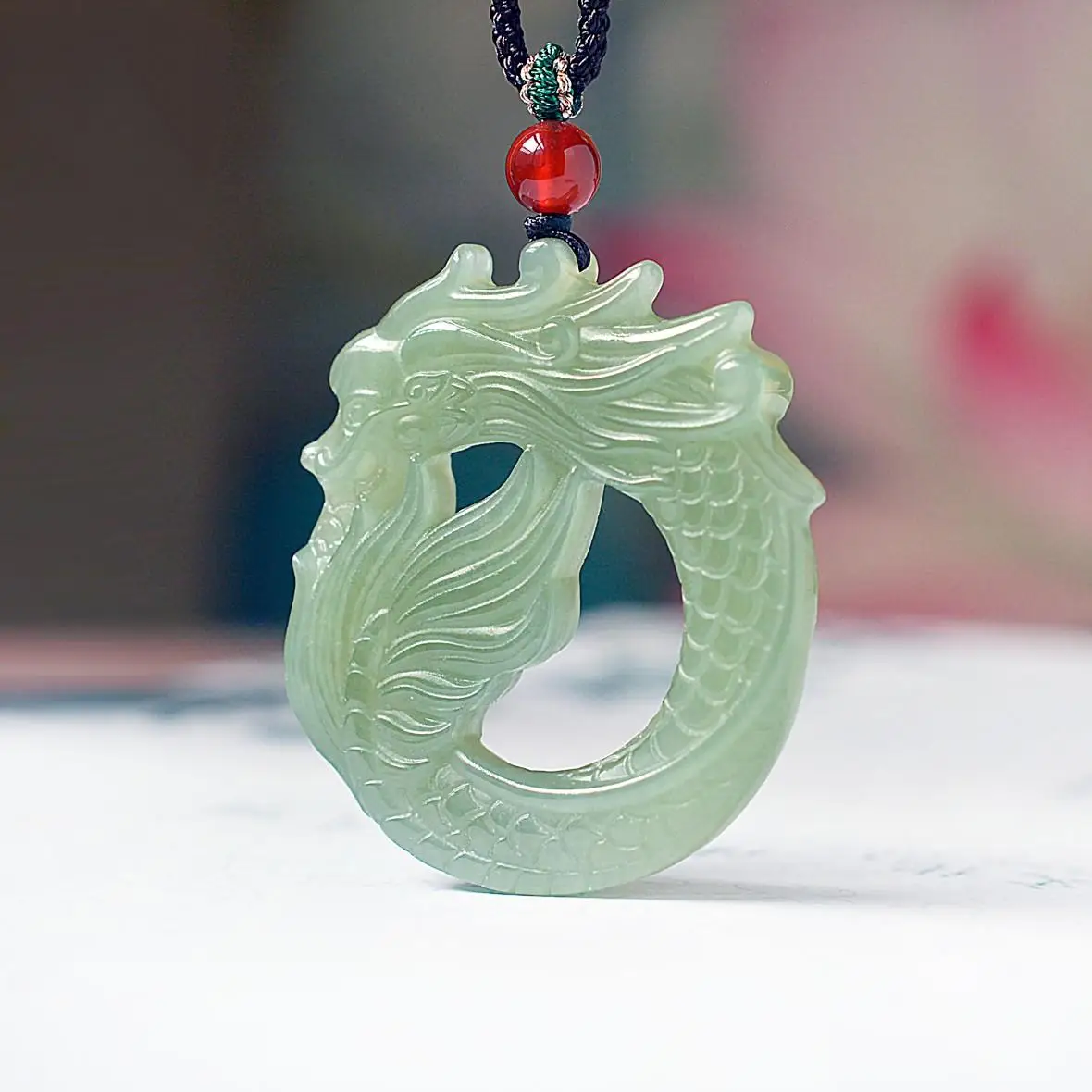 Natural genuine Hetian zodiac dragon pendant Qinghai material double-sided dragon pendant men's and women's