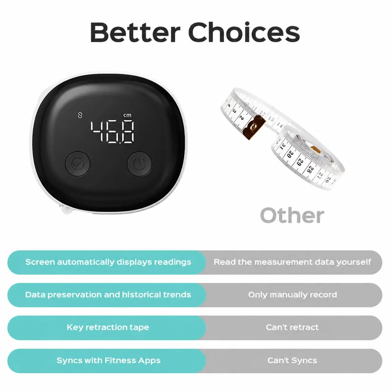 Smart Bluetooth Body Tape Measure Auto Retract LED Rechargeable Digital Caliper Tracks Waist Hip Chest With Phone App Sync