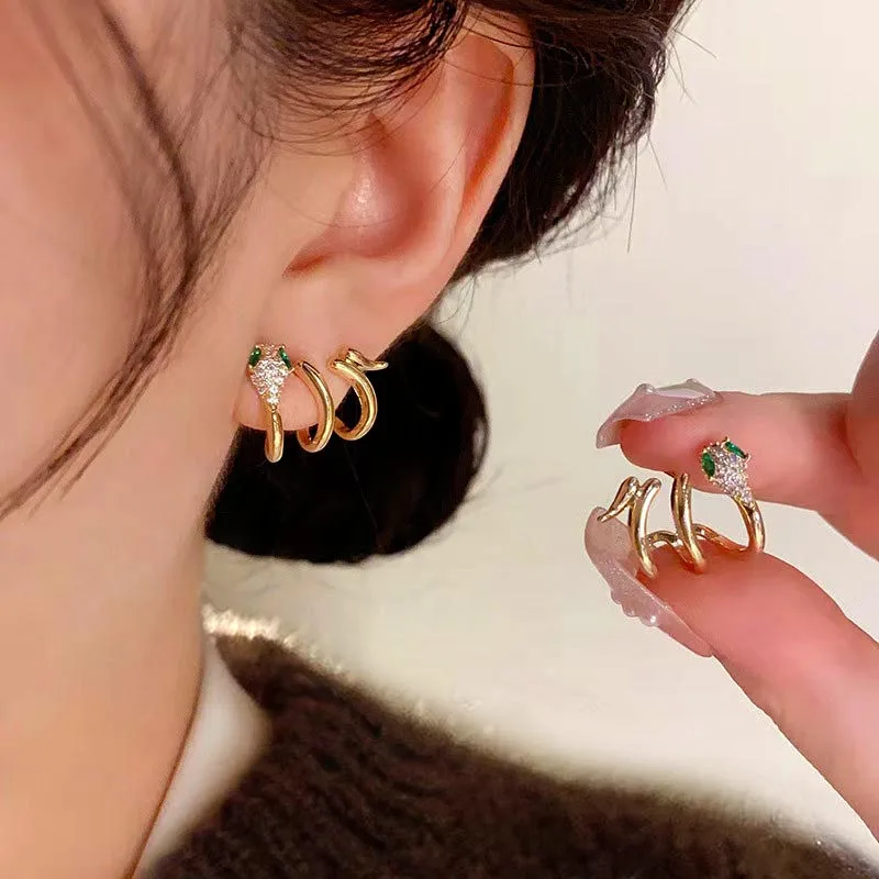 Luxury Crystal Snake Shaped Statement Earrings for Women Gold Color Geometric Animal Hooks Party Wedding Jewelry New Year Gift