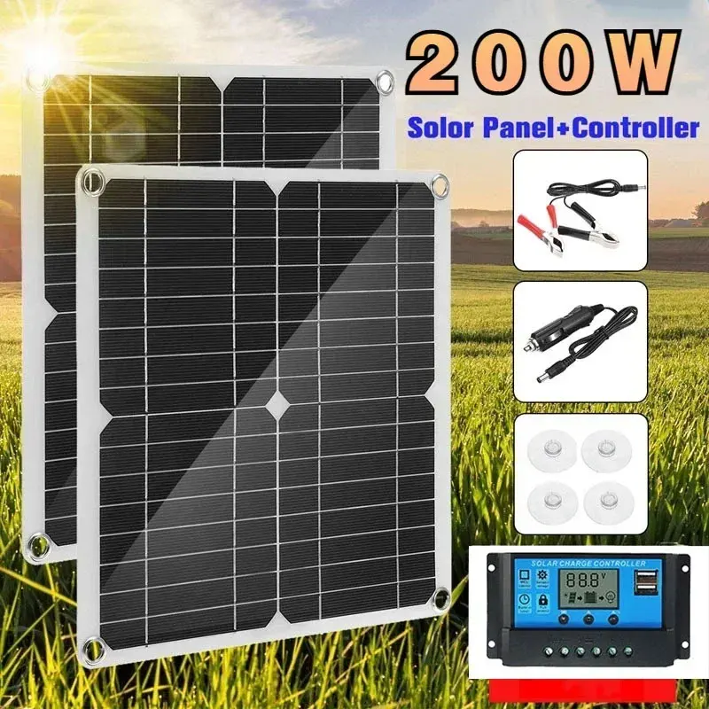 

Outdoor Solar Panel Camping Kit, Flat Car Accessories, Generator with Battery Pack, 12V 5V Charging Photovoltaic Module