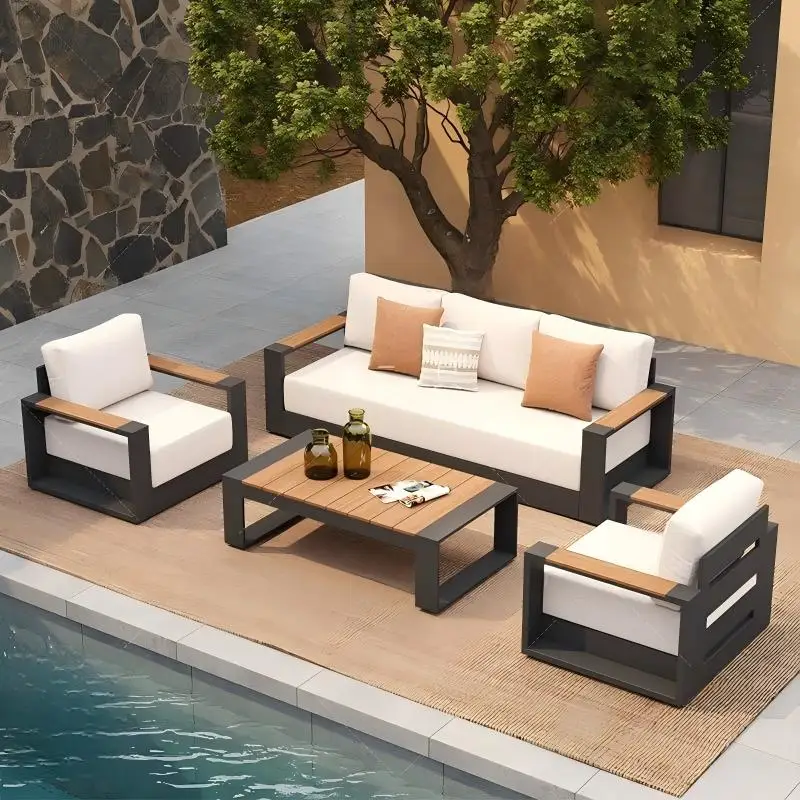 #Outdoor Patio Sofa Set Aluminum Frame Waterproof Stainless Steel Accents Villa Garden Balcony Terrace Leisure Furniture
