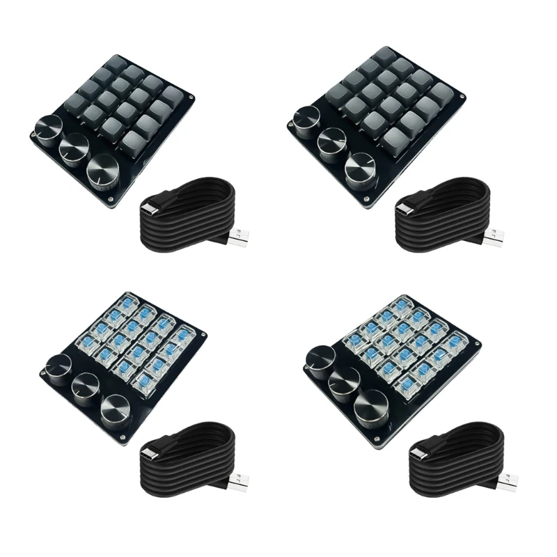 Programmable 16Key Macro Keypad with 3Customs Knobs Hot Swappable Mechanical Switches for Gaming Efficient Programming