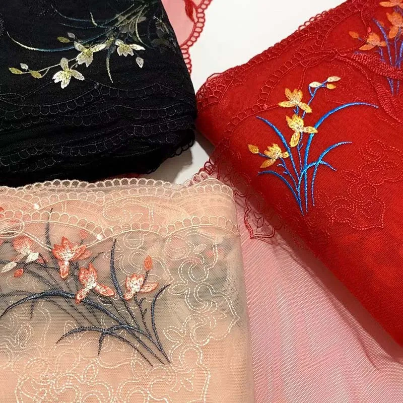 

20Yards Red Floral Embroidery Lace Trim For Clothing Accessories Dress Sewing Applique Costume Lace Fabrics Wedding