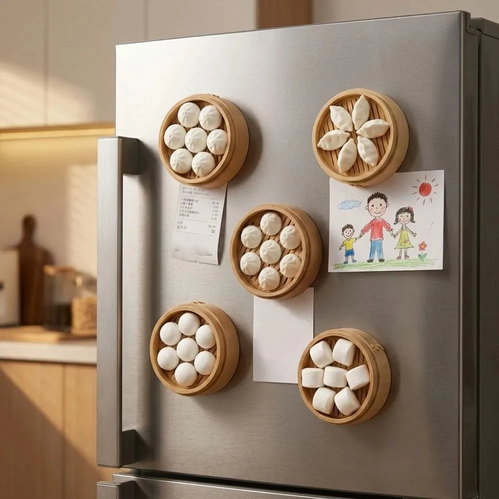3D Printing Bun Dumpling Fridge Magnet Plastic Whimsical Chinese Dim Sum Refrigerator Magnet Realistic DIY Label