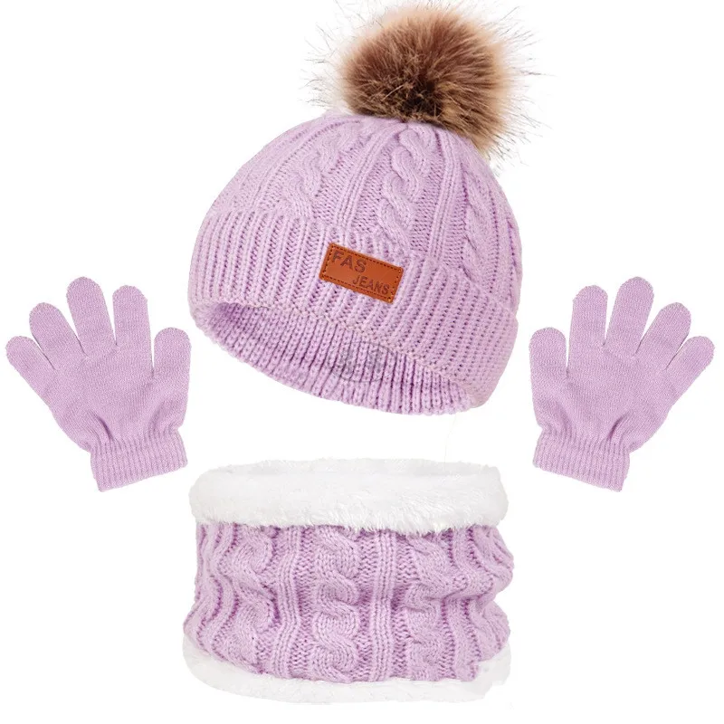 1-5Y Autumn Winter Children Baby Knit Gloves Hat Scarf 3pcs Suit Outdoor Windproof Warm Kids Muffler Hats and Caps for Boy Girl