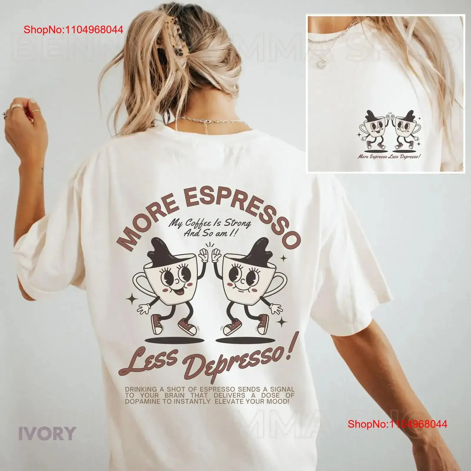 More Espresso Less Depresso Vintage Retro Mascot Coffee T Shirt I Am Strong Mental Health Downtown Girl Aesthetic Comfort